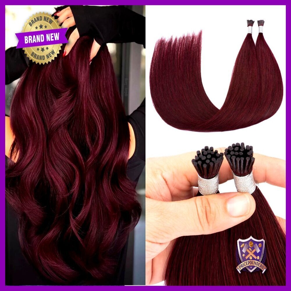 I Tip Human Hair Extensions Pre Bonded Tips 16 Inch Burgundy Wine Red